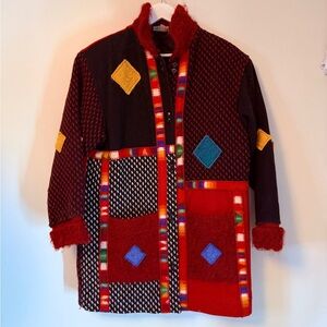 Coloratura Southwestern Western Aztec Patchwork Wool Jacket Mid Length Lg VTG